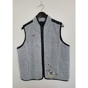 Disney Store Mickey Mouse Embroidered Vest Women XL Gray Fleece Black Quilt